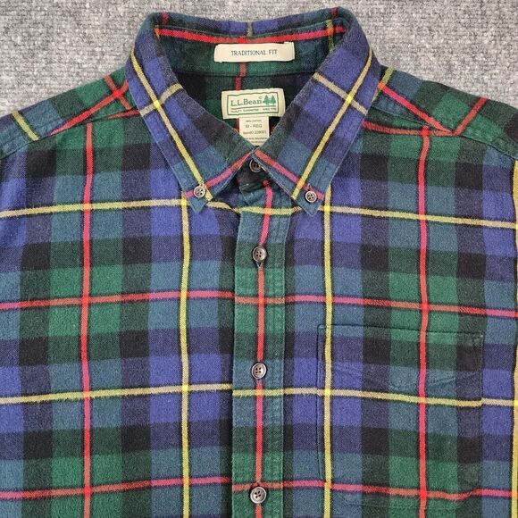 LL Bean Shirt Mens Medium Scotch Plaid Flannel Traditional Long Sleeve Outdoor - Picture 10 of 16
